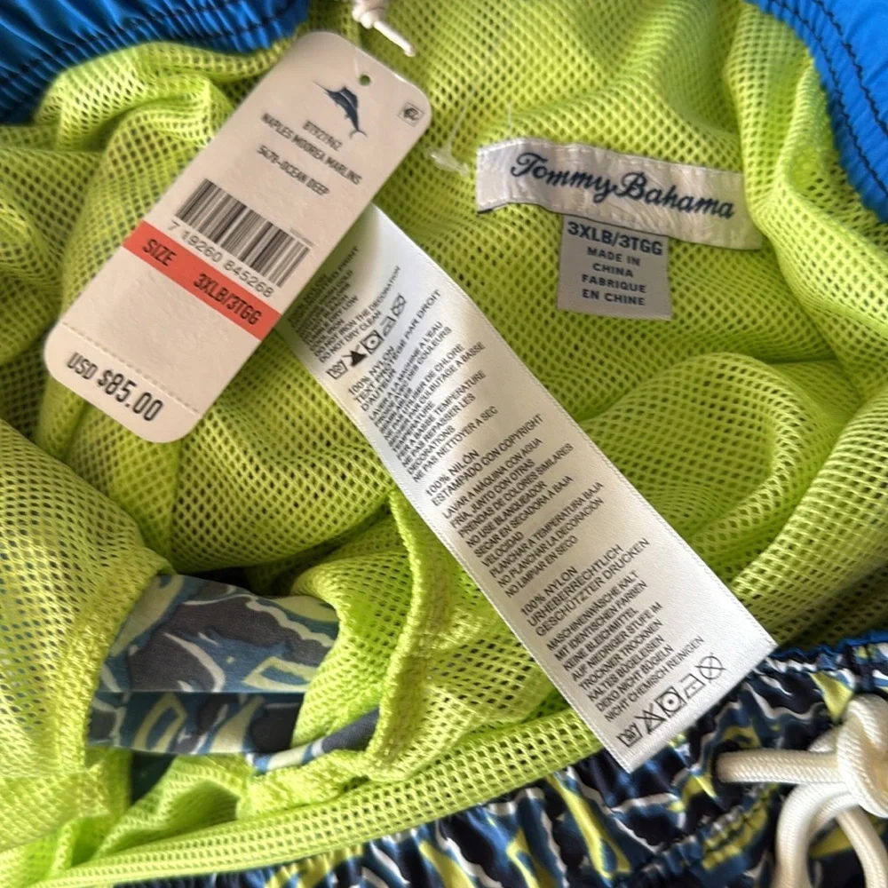 Tommy Bahama moored marlin print Swim Trunks Mesh Lined Mens 3XLB Blue Pockets